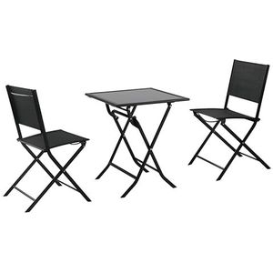METRO Professionele Bistroset Santorine 3-delig, staal/textileen/glas, klapstoelen en tafel (zwart)