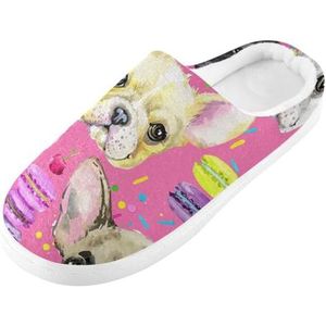 YOUJUNER Pantoffels van traagschuim voor dames, schattige Franse bulldog hond dames huispantoffels zachte warme gezellige instappers voor dames en heren, Meerkleurig, 3/4 UK Men/ 4/5 UK Women