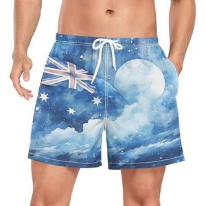Wzzzsun Australië Vlag Aquarel Illustratie Mannen Zwembroek Board Shorts Sneldrogende Trunk met Zakken, Leuke mode, XL