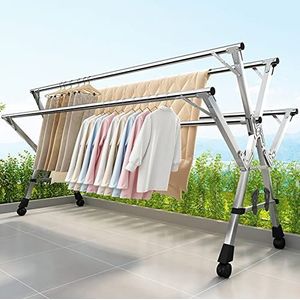 Kleding Paard Kleding Airer Roestvrij Staal Wasdroogrek, Opvouwbare Draagbare Ruimtebesparende Kleding Droogrek, Beweegbaar Droogrek Met 4 Wielen, Voor Wasserij, Badkamer, Balkon, Intrekbare Drogen R