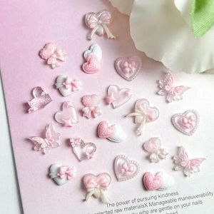 Nieuwe roze serie strik hart hars nagelbedels 3D lichtgevende dubbele vlinder perzik hart zoete wind nagelkunst decoraties DIY nagels-roze gemengd 20 stuks