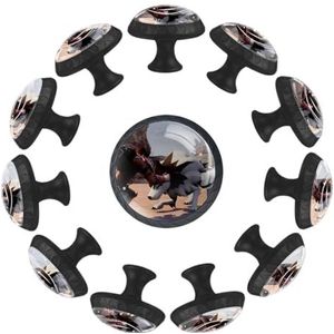 XYMJT voor Palworld zwarte ronde ladetrekkers met schroeven (12 stuks) - ABS glazen kastknoppen handgrepen 35 x 28 x 17 mm - keukendressoir kast hardware