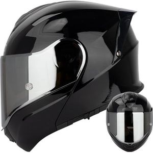 Omkeerbare Helm Met Dubbele Lens, Uitneembare Voering En Snelsluiting Modulaire Motorhelm Met HD Ontwerp Met Dubbele Lens DOT/ECE Goedgekeurd Voor Heren Dames Racen 6,XL(61-62CM)