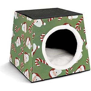 Decoratief Kattenhuis Kattenbed Kubusvorm Kattenholte Hondenhuis met Uitneembaar Kussen Groene Kerstman