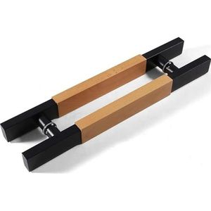 Deurgreep, schuifdeurgreep van massief hout, roestvrijstalen deurgreep, vierkante buis schuifdeurgreep, geschikt for glazen deuren/houten deuren/schuurdeuren, 2 kleuren, 4 maten(Black,600 * 400mm)