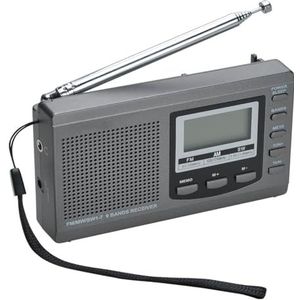 COVVY AM/FM/SW1-7 Draagbare radio-ontvanger met 9 banden met luidspreker en hoofdtelefoon, uitstekende digitale radio met tijdweergave, 12/24 uur, achtergrondverlichting, alarm, werkt op batterijen