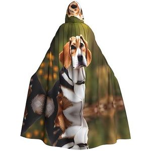 Bxzpzplj Beagle hondenmantel met capuchon voor mannen en vrouwen, volledige lengte Halloween maskerade cape kostuum, 185 cm