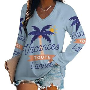 Tlacances Toute Lannee Casual T-shirts met lange mouwen voor dames, V-hals, bedrukt, grafische blouse, T-shirt, tops, 4XL