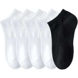 YIJIANUO 5 Paar 100% Katoen Zomer Mannen Boot Sokken Zwart Wit Effen Kleur Absorptie Vrouwen Anti-Geur Ademend Laag Cut Sport Sokken, 4WH en 1BK, EU38-45(US 6-12)