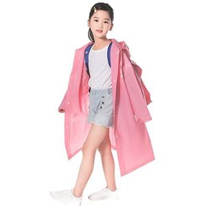 Regenjas voor kinderen, waterdicht, EVA-regenponcho met capuchon, voor jongens en meisjes, regenpak met rugzak, positie voor outdoor, bergbeklimmen, fietsen, kamperen, Roze, 4-12 años