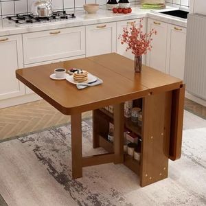 FZDZ Massief houten opvouwbare keukentafel, multifunctionele opvouwbare eettafel met twee planken, variabele drievoudige eettafel (C,140 x 70 x 75 cm (55 x 28x30 inch))