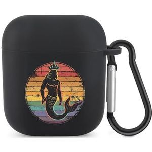 Merman Zeemeermin Daddy Fish Vaderdag Leuke Case voor AirPods 2&1 Schokbestendige Beschermende Hoofdtelefoon Gevallen Cover Met Sleutelhanger voor Mannen Vrouwen