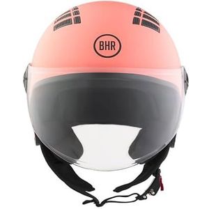 BHR Demi-Jet 834 Flow Zomerhelm, goedgekeurd volgens ECE 22.06 met 16 ventilatiegaten, motorhelm met krasbestendig vizier en micrometrische sluiting, mat koraal, L