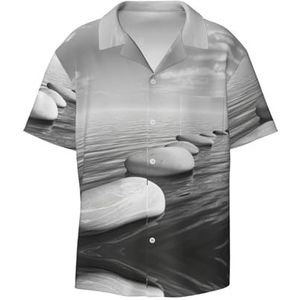 OdDdot Grijze Zen Stones Afbeelding Print Heren Overhemden Atletische Slim Fit Korte Mouw Casual Business Button Down Shirt, Zwart, XL