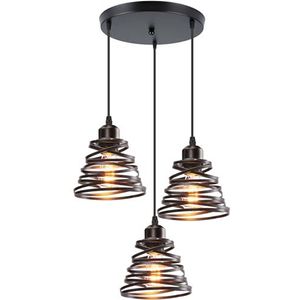 iDEGU 3 lampen hanglamp retro creatieve kroonluchter design spiraal design plafondlamp vintage metaal E27 industriële hanglamp voor woonkamer eetkamer 15 cm (3 lampen zwart A)