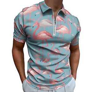 Aquarel Roze Flamingo Polo Shirt voor Mannen Casual Rits Kraag T-shirts Golf Tops Slim Fit