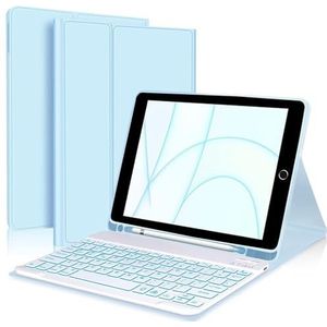 Toetsenbordhoes voor iPad 10e generatie (10,9-inch, 2022), 7-Kleuren Achtergrondverlichting, Magnetisch Afneembaar Draadloos Toetsenbord met S-Penhouder,Sky blue