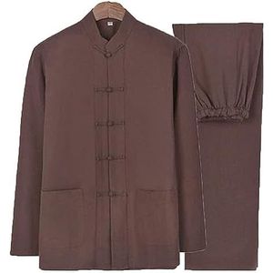 OIFAODAO, Puur katoenen tangpak lange mouwen jassen broek, tai chi uniform Chinese traditionele kleding, hanfu vechtsportpak,Tai Chi-uniformen(Bruin,XL XXL)