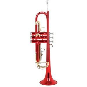 Trompetten studenten Trompetinstrument Bb Messing Lichaam Gouden Sleutel Trompet Met Accessoires Riem Mondstuk Doek Doos Onderdelen (Color : Crimson)