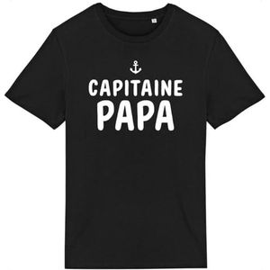 T-shirt Capitaine Papa - voor heren - Bedrukt in Frankrijk - 100% biologisch katoen - Cadeau voor verjaardag, originele grappige papa, Zwart, XS