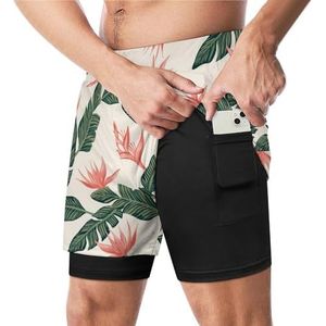 Palmbomen En Strelitzia Bloemen Grappige Zwembroek Met Compressie Liner & Pocket Voor Mannen Board Zwemmen Sport Shorts