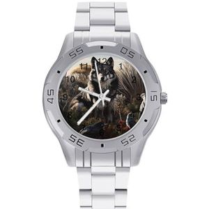 Grijze Wolf Wildlife Zakelijke Horloges Legering Analoge Quartz Horloge Mode Horloges