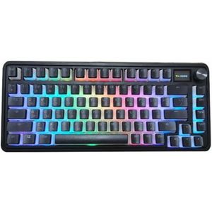 QPSJXN CMK75 82 Key Mechanisch Toetsenbord Met TFT-scherm Hot Swappable RGB 2.4G Draadloze Bluetooth En Bedrade Compatibiliteit PBT Keycap (Zwart Rusland Keycap)