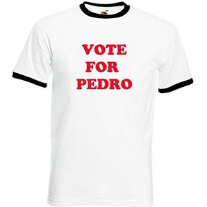 VOTE For PEDRO Napoleon Dynamite Retro Fruit of the Loom Katoenen t-shirt, Witte Lichaam/Zwarte Trim, M