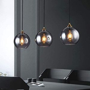 Retro eettafel hanglamp, 3-licht Ø20cm glazen bal opknoping lamp hoogte verstelbare E27 kroonluchter voor eetkamer woonkamer slaapkamer (Color : Smoky Gray-A)