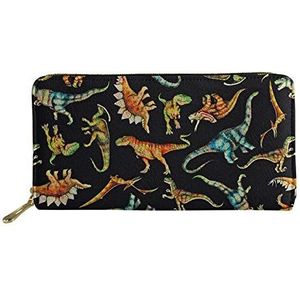 SENATIVE Vrouwen Lange Slanke Purse Mode Muti-Card Clutch Bag Pecfect Gift voor Lover, Levendige dinosaurus (multi) - 20201008-88