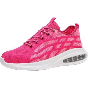 ZHENSI Damesschoenen Met Stalen Neus Lichtgewicht Veiligheidssneakers Mesh Ademende Comfortabele Werkschoenen,Roze,36 EU