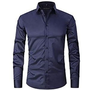 Overhemden Voor Heren Kreukvrij Regular Fit Stretch Bamboe Button-down Overhemd, Casual Zakelijke Formele Button-up Overhemden (XL,navy blue)