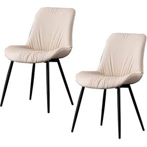 GEIRONV Moderne eetkamerstoelen set van 2, zachte PU lederen hoes kussen zitting keuken kamer stoelen koolstofstalen voeten zijstoelen Eetstoelen (Color : Off white, Size : 47x45x85cm)