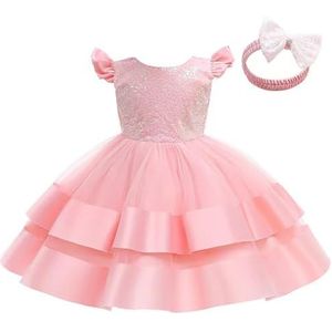 Lito Angels Elegante bruidsmeisjesjurk voor bruiloft, Kerstmis, party, met hoofdband voor baby's en kleine meisjes, Roze, 9-12 Maanden