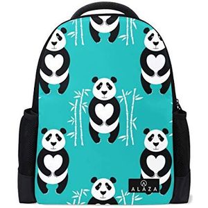 My Daily Leuke Panda Bamboe Doodle Rugzak 14 Inch Laptop Daypack Boekentas voor Reizen College School, Meerkleurig, One Size