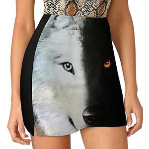 Half Zwart Half Witte Wolf Vrouwen Skorts Hoge Taille Tennis Rok Gelaagde Korte Mini Rok Culottes Skorts Met Zakken XL