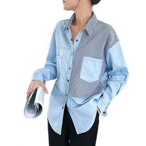 Denim shirt voor vrouwen UK - casual tuniektops lange mouw denim shirts met knopen en zakken, kleurblok shakets, jeanstops, zomerjassen, Lichtblauw, S