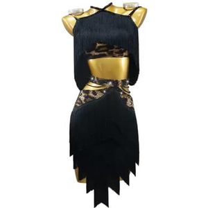 Dameshortretelaars Latin Competitie Dansjurk Tassel Salsa Waltz Rok Leopard Print Cha Cha Performance Costumes Ballroom Dancing Outfits,A,3XL