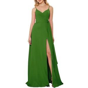 HPPEE Jurken voor dames, V-hals, bruidsmeisjesjurk, mouwloos, chiffon, bruidsmeisje, formele avondjurk, Olijfgroen, 32