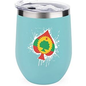 Oromo Liberation Front Flag Spades Ace Poker Geïsoleerde Tumbler met Deksel Leuke Roestvrijstalen koffiemok Duurzame Theekop Reismok Groene Stijl