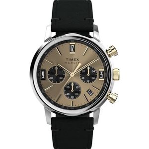 Timex TW2W60300 Chronograaf Quartz Horloge met Leren Band voor Heren, Zwart, riem