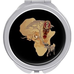 Afrika Wilde Leeuw Olifant Kaart Compacte Spiegel Ronde Pocket Make-up Spiegel Dubbelzijdige Vergroting Opvouwbare Draagbare Handspiegel