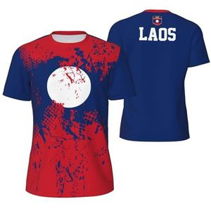 Sport T-Shirt Vintage Laos Vlag Graan Tees 3D Gedrukt voor Fitness Running Voetbal, Meerkleurig, S