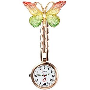 Gepersonaliseerd zakhorloge vlinder rose goud legering klein pin-zakhorloge verpleegkundige arts ziekenhuis cadeau horloge klok gegraveerd horloge (kleur: geelgroen)