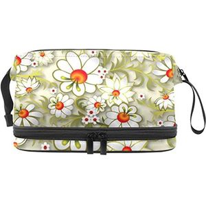 Bloemen Make-upzak Dubbele Laag Ruime Cosmetische Zakken voor Vrouwen en Meisjes Reizen Draagbare Toiletry Pouch met Rits, Meerkleurig, 27x15x14 cm/10.6x5.9x5.5 in, Make-up zakje