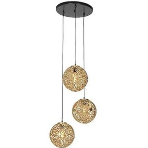QAZQA - Art Deco Art deco hanglamp goud rond 3-lichts - Maro | Woonkamer | Slaapkamer | Keuken - Aluminium Rond |Bol - E27 Geschikt voor LED - Max. 3 x 40 Watt