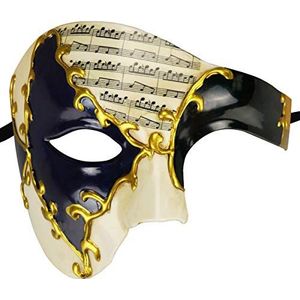 Vintage Design Half Face mannen Phantom Of The Opera Venetiaanse Carnaval Maskerade Masker (Beige&Blauw+Zwart 1)