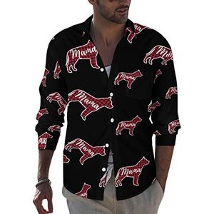 Red Buffalo Mama Pitbull Hond Mom Heren Button Down Lange Mouw Shirt Causale Strand Tops Met Zak Regular Fit