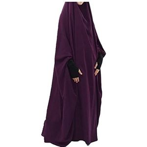 LinKeTop Dames-moslimjurk met hijab, maxi-jurk om te bidden bij de islamitische Abaya, eenheidsmaat, Paars, Eén maat