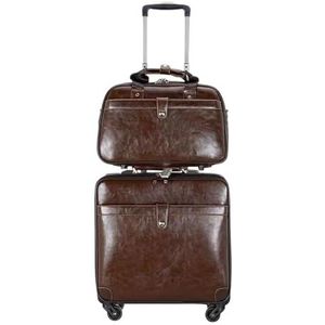Koffer Modern 2-delige Kofferset, Silent Universal Wheel PU Lederen Trolleykoffer, Instapkoffer Handbagage (Color : Brown, Size : 2piece)